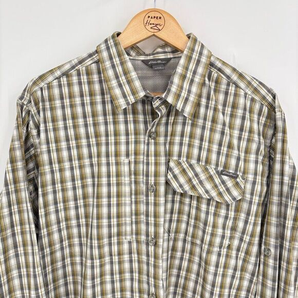 Eddie Bauer Vented Long Sleeve Fishing Shirt Mens Lg Roll Tab Plaid Zip Pocket - Picture 3 of 10